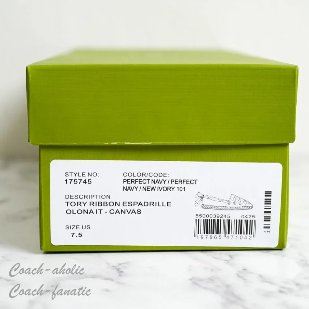 NIB Tory Burch Ribbon Canvas Espadrille Flats in Perfect Navy Size 7.5